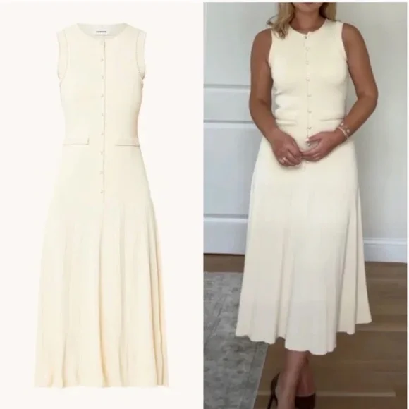 Elegant Cream Sleeveless Midi Dress - Picture 9 of 9